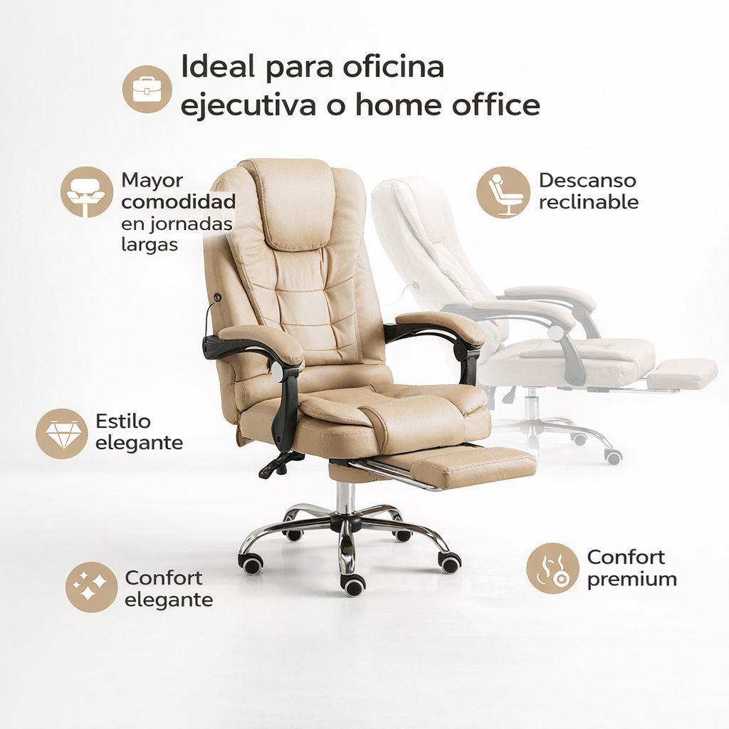 Silla Ejecutiva Masajeadora Beige Reclinable Con Apoya Pies-7