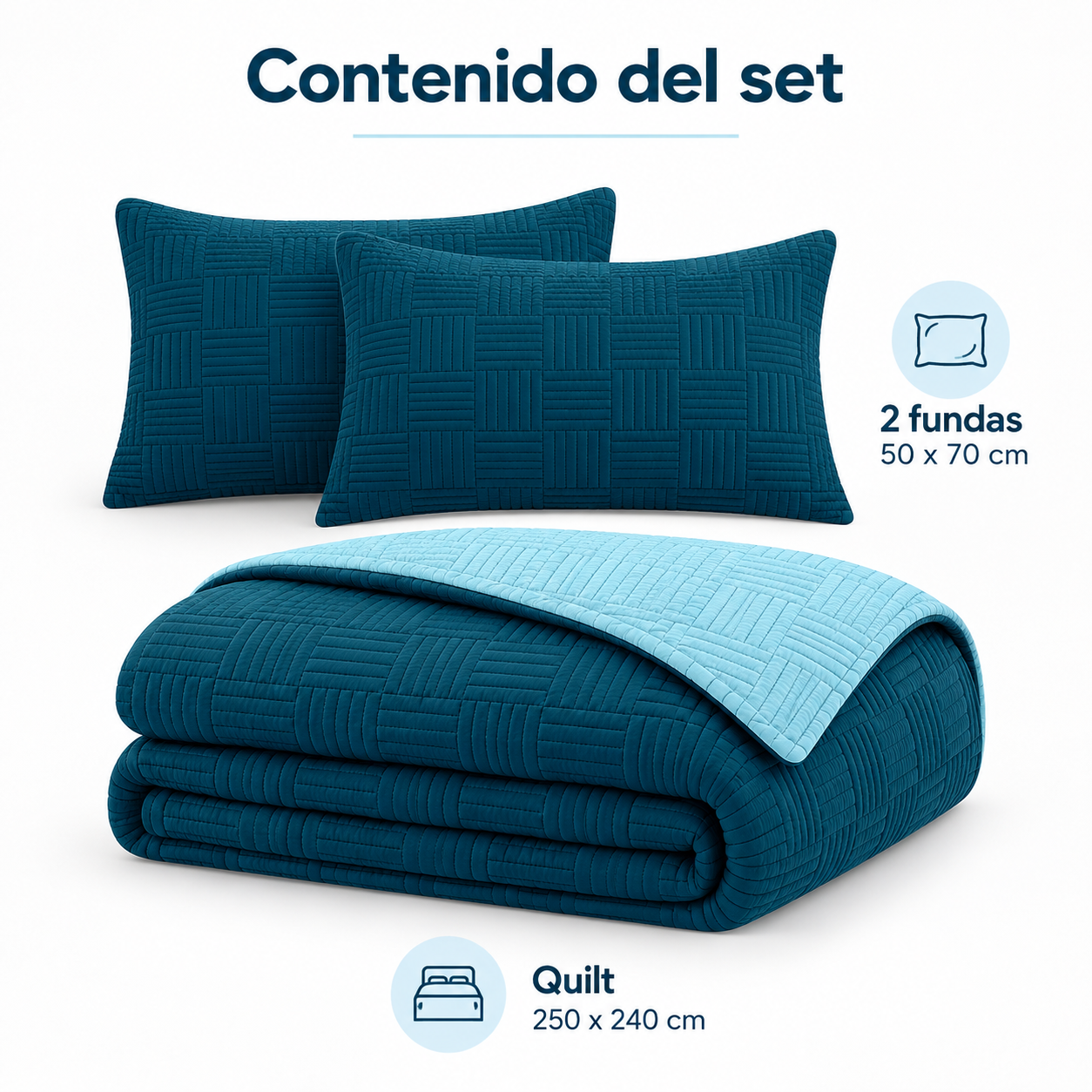 Cubrecama Verano Quilt Bi-Color Trama Turquesa King 250x240 Cm Reversible 2 Fundas-4