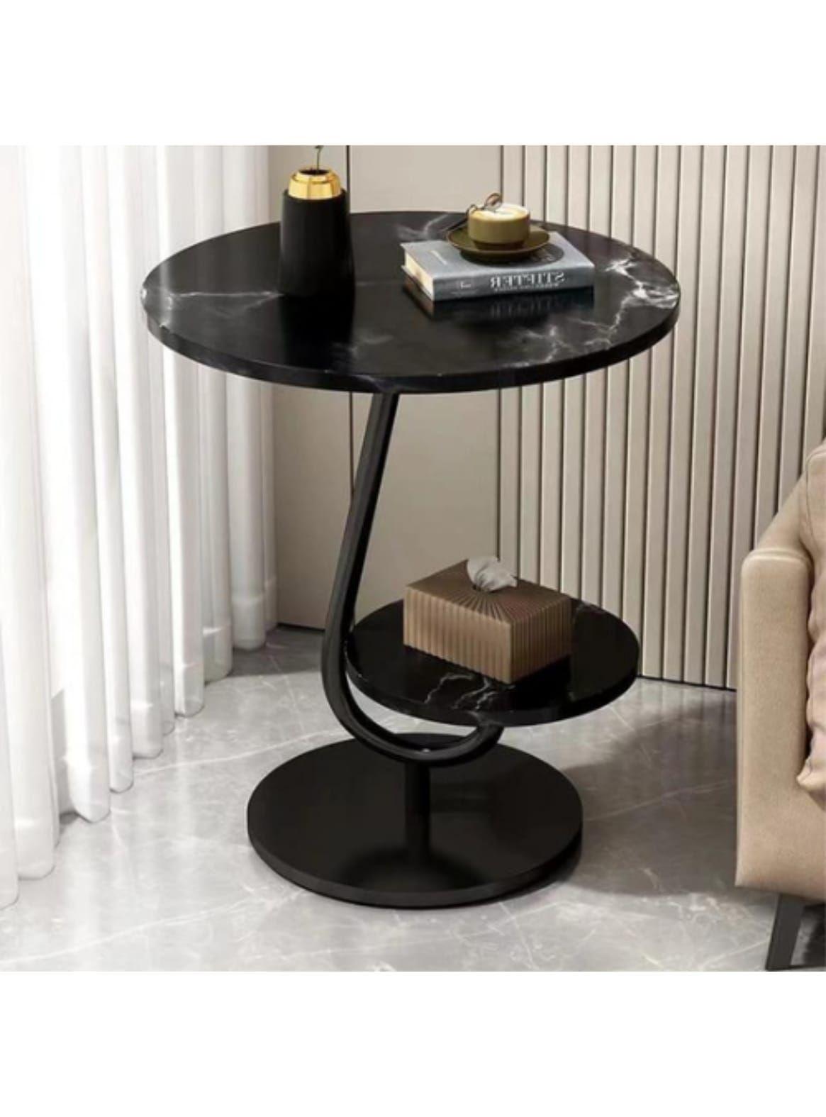 Mesa lateral Zeus estilo marmol 2 niveles negro-1