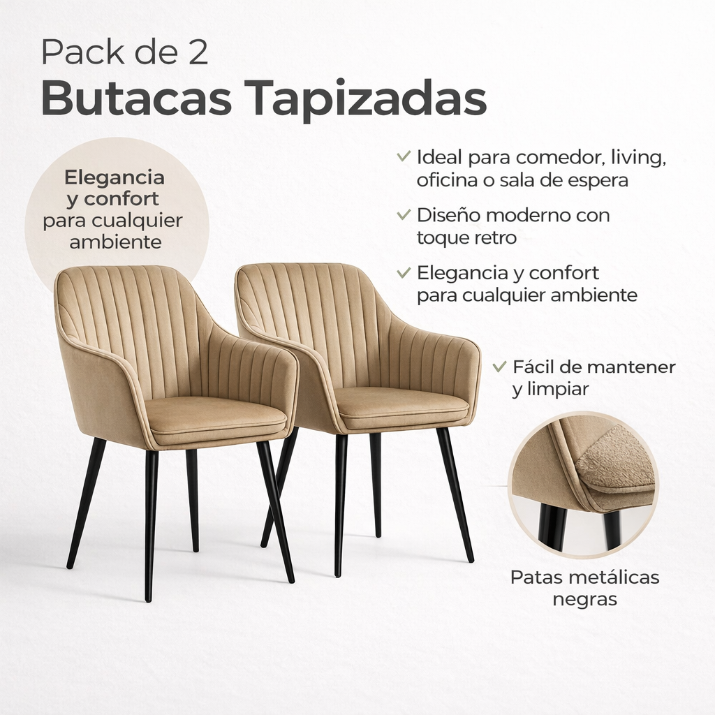 Pack 2 Butacas Tapizadas Con Apoyabrazos Tipo Velvet-6