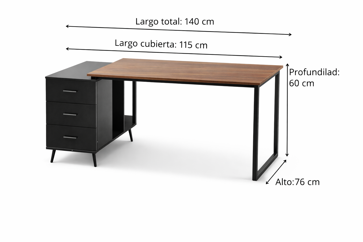 Escritorio Atlas Blackwood 140 cm con Cajones y Patas Metal y Estructura Reforzada-2