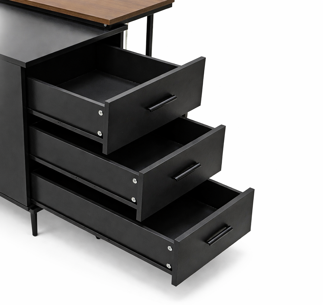 Escritorio Atlas Blackwood 140 cm con Cajones y Patas Metal y Estructura Reforzada-3