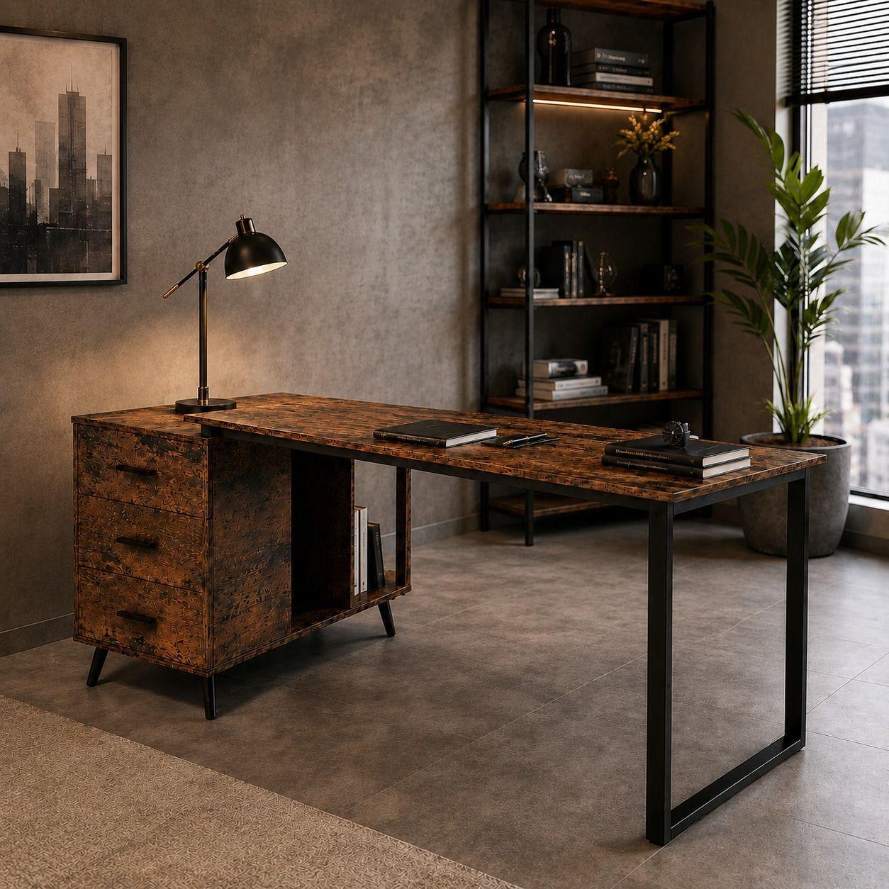 Escritorio Atlas Blackwood 140 cm con Cajones y Patas Metal y Estructura Reforzada-3