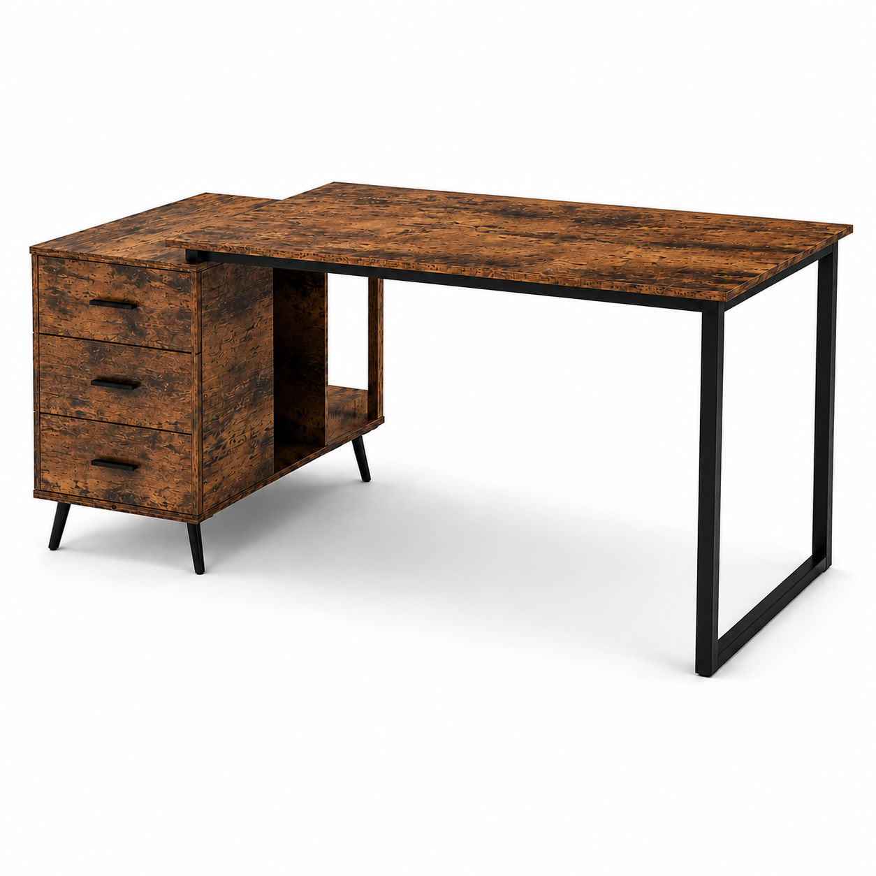 Escritorio Atlas Blackwood 140 cm con Cajones y Patas Metal y Estructura Reforzada-4