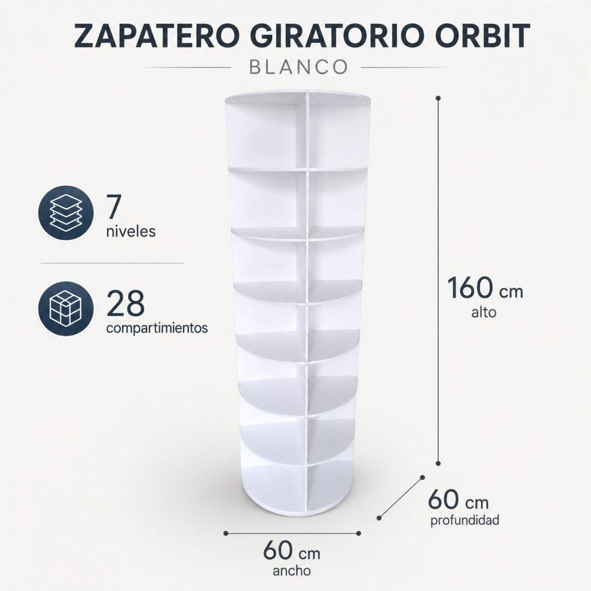 Zapatero Giratorio Orbit Blanco 7 Niveles 28 Compartimientos 60x60x160-2