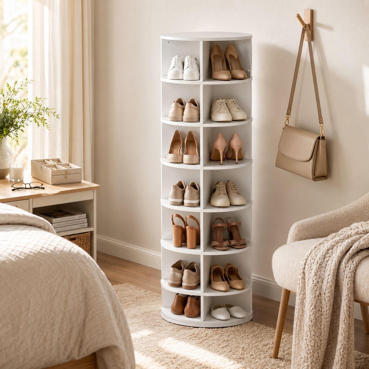 Zapatero Giratorio Orbit Blanco 7 Niveles 28 Compartimientos 60x60x160-5