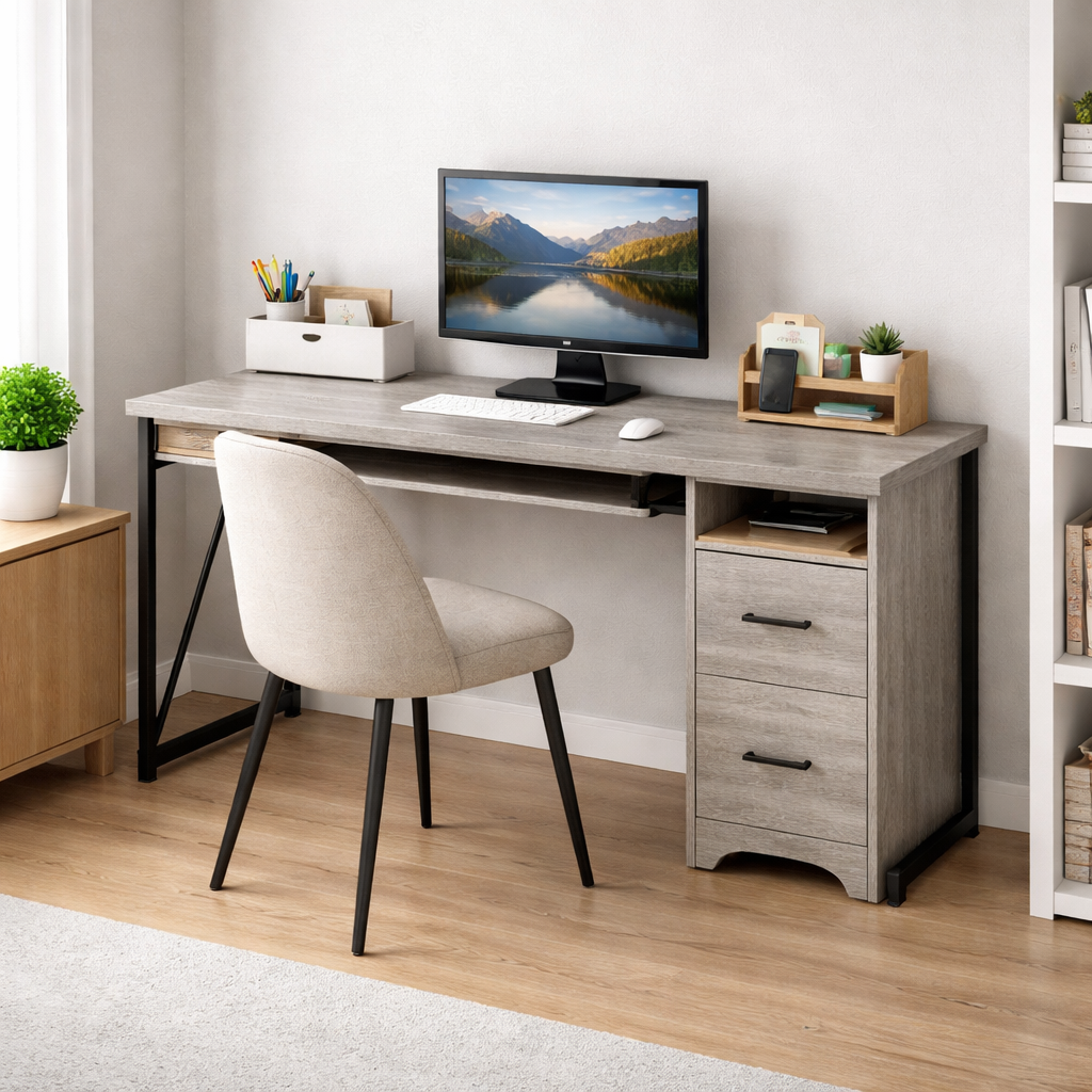 Escritorio Moderno 120x45x76 cm Gris Madera Estilo Industrial-2