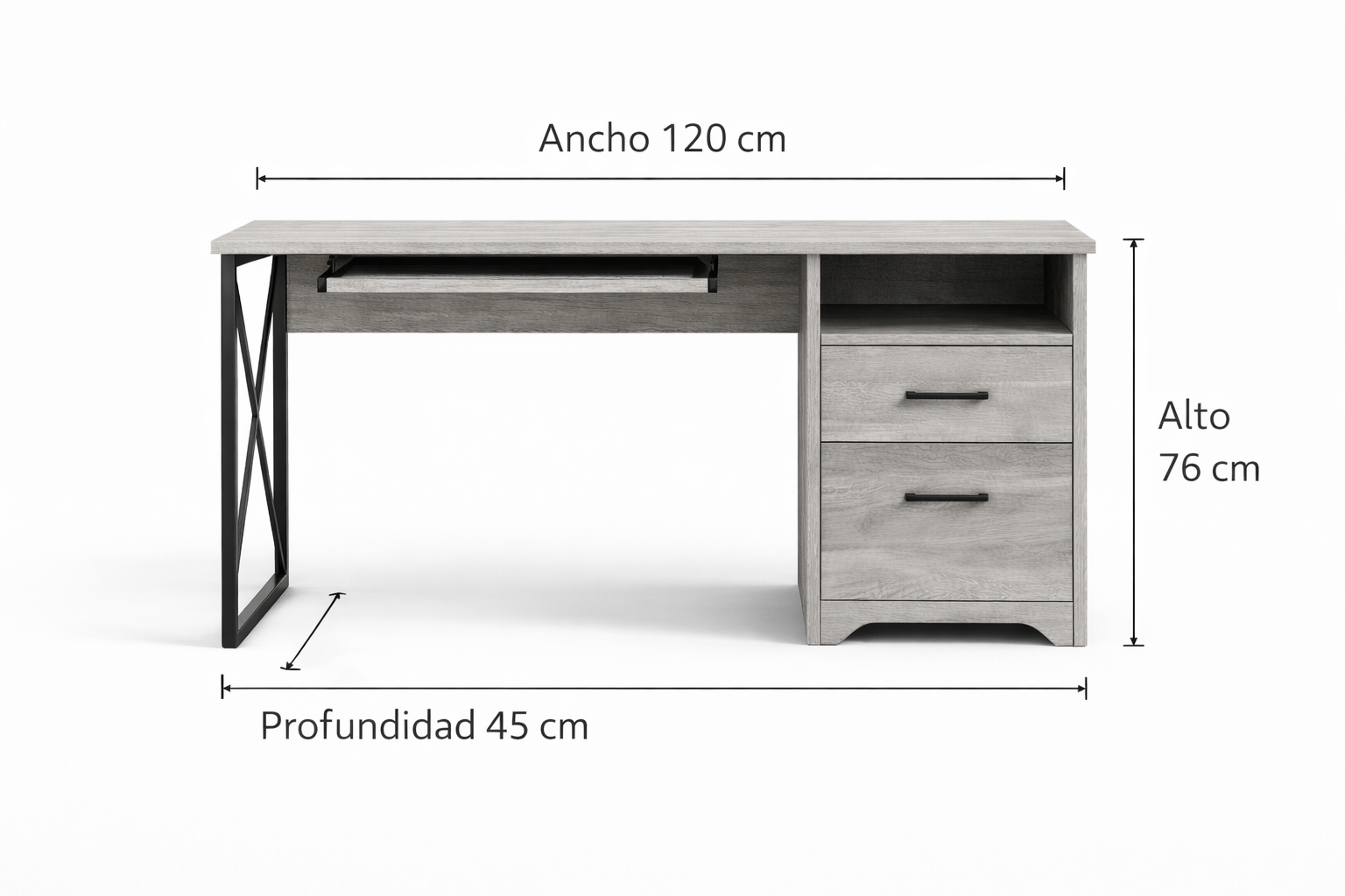 Escritorio Moderno 120x45x76 cm Gris Madera Estilo Industrial-5