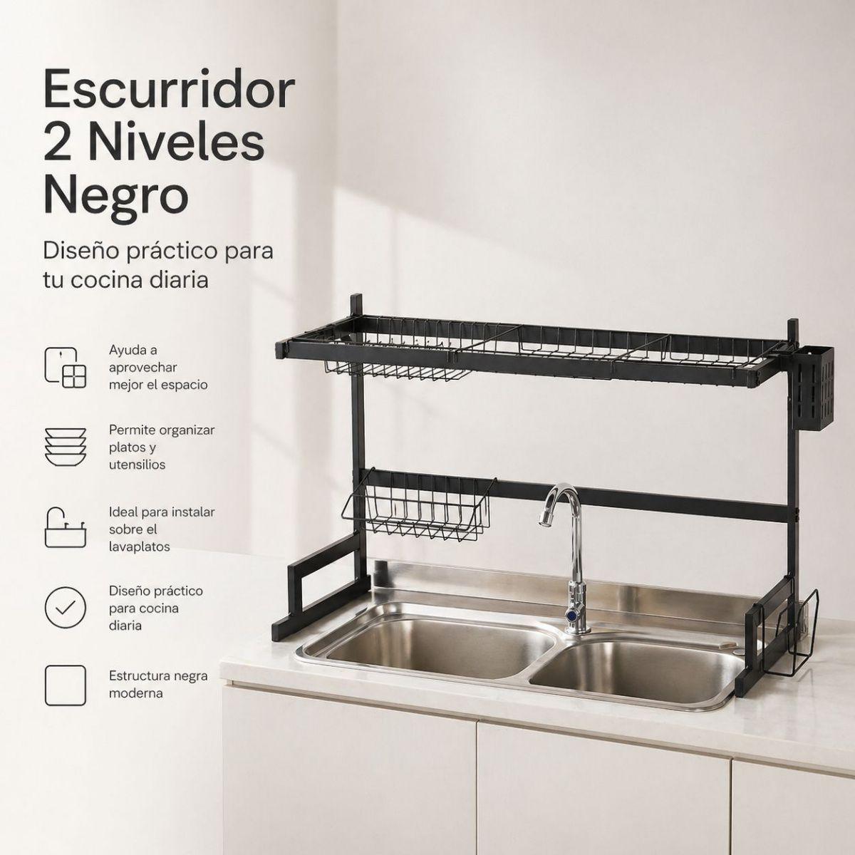 Secaplatos Negro Sobre Lavaplatos Para Cocina Ordenada-4