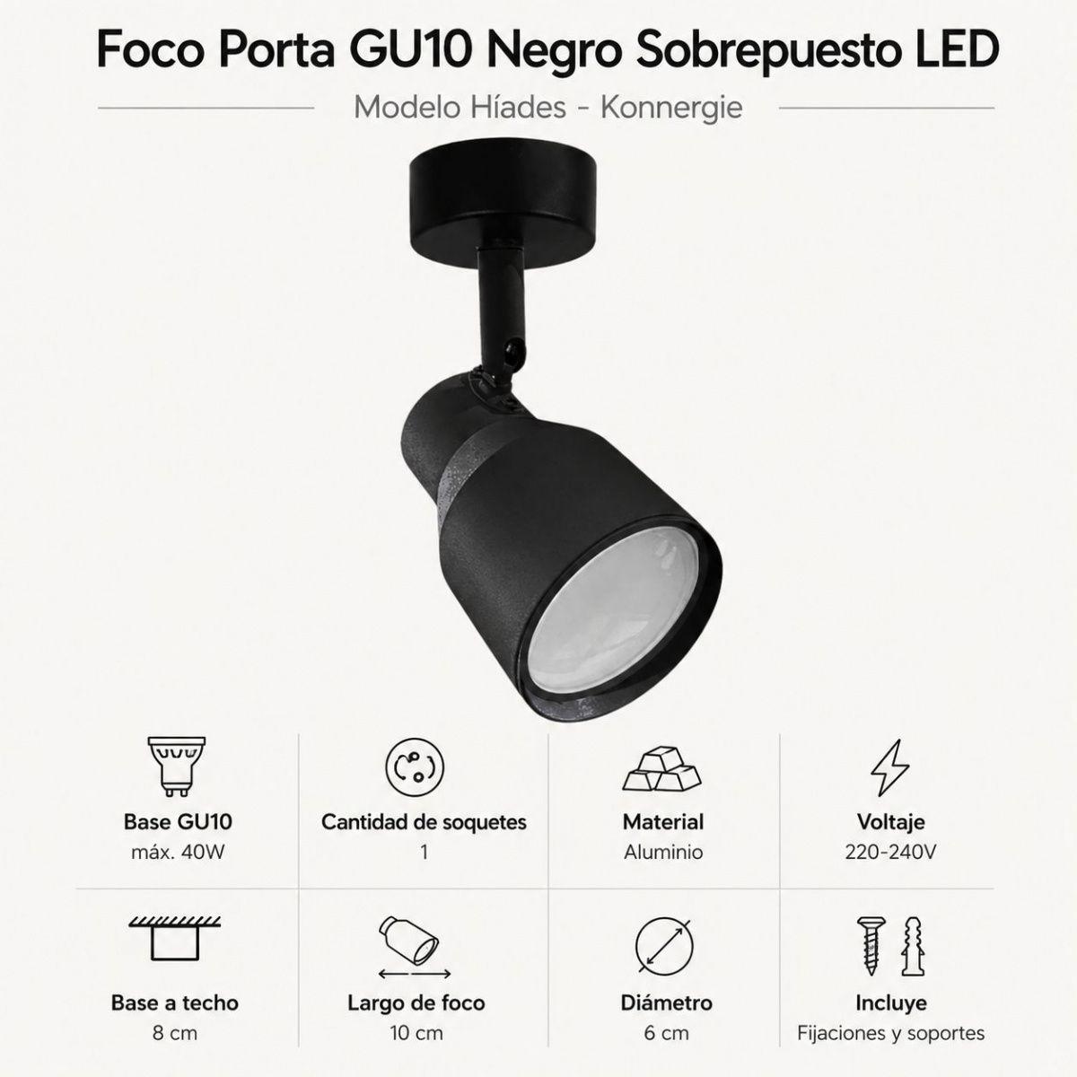 Aplique Negro Sobrepuesto GU10 Modelo Híades-4