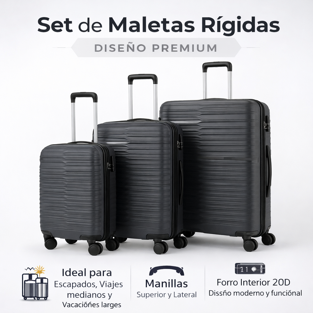 Juego De Maletas Rigidas Duraline Gris 3 Piezas 20 24 28 PP-7