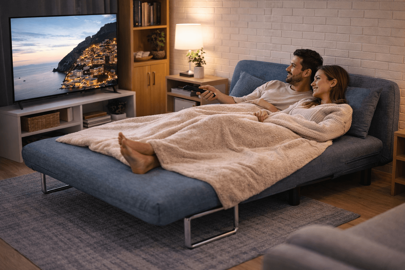 Sofá Cama Extensible 2 Plazas Azul con Apoyabrazos 190x150-3