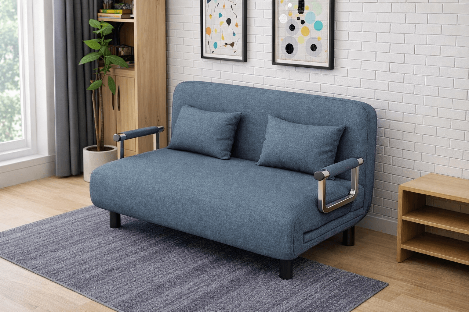 Sofá Cama Extensible 2 Plazas Azul con Apoyabrazos 190x150-4