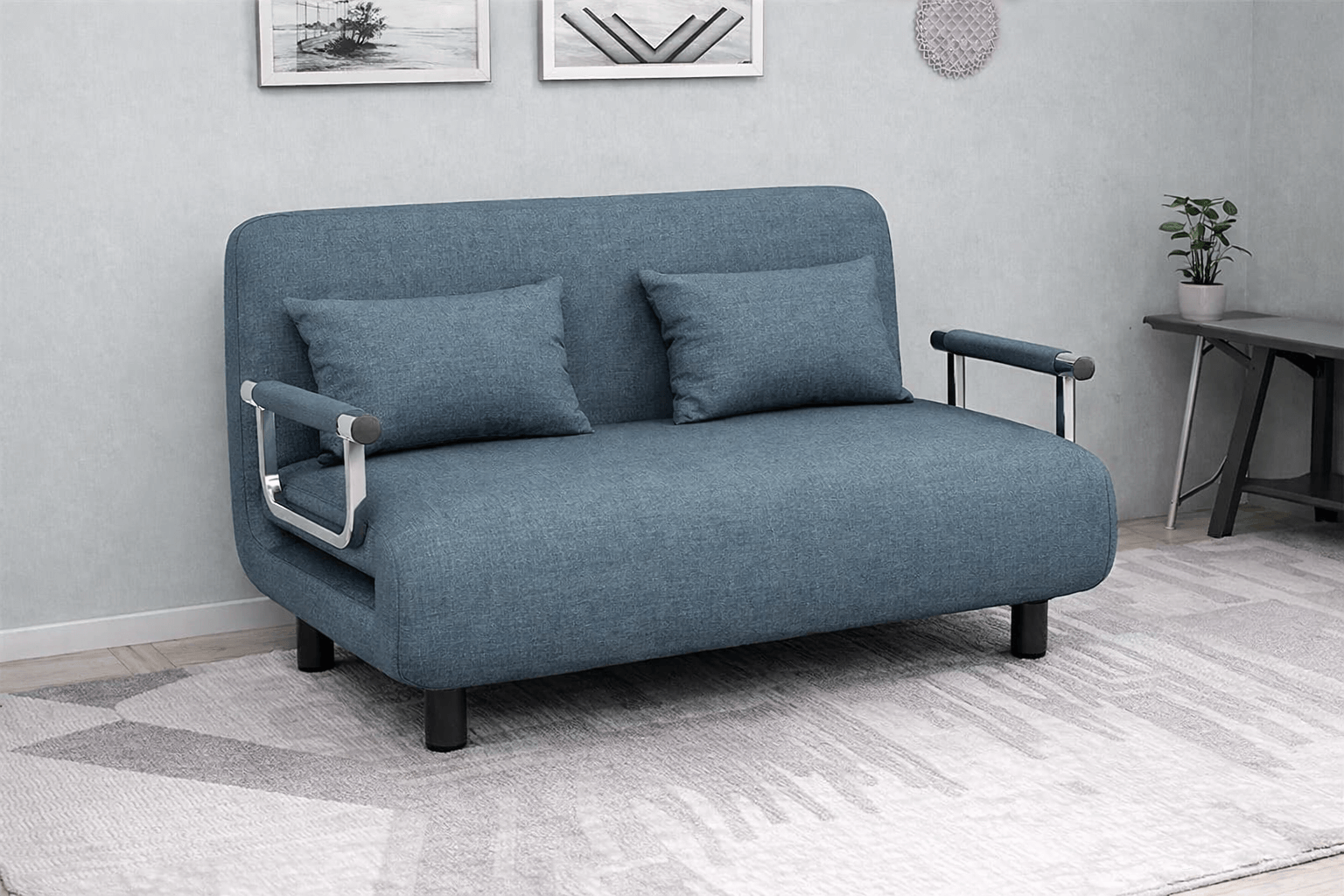 Sofá Cama Extensible 2 Plazas Azul con Apoyabrazos 190x150-7