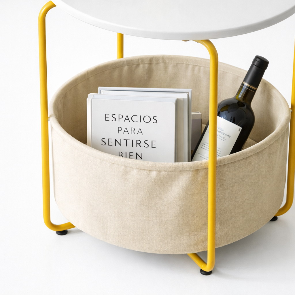 Mesa Auxiliar Blanca 40×40 con Estante Inferior para Living y Dormitorio-3