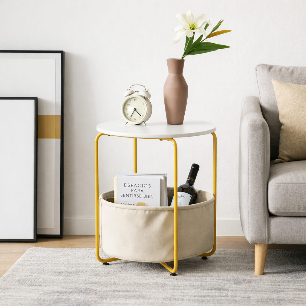 Mesa Auxiliar Blanca 40×40 con Estante Inferior para Living y Dormitorio-4