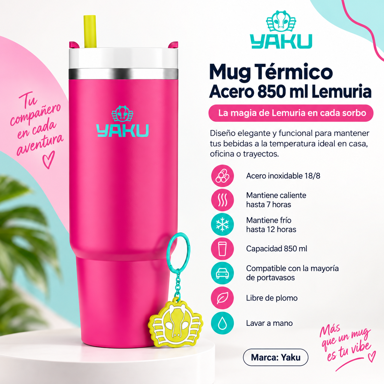 Mug Térmico Lemuria 850 Ml Vaso Térmico Reutilizable-2