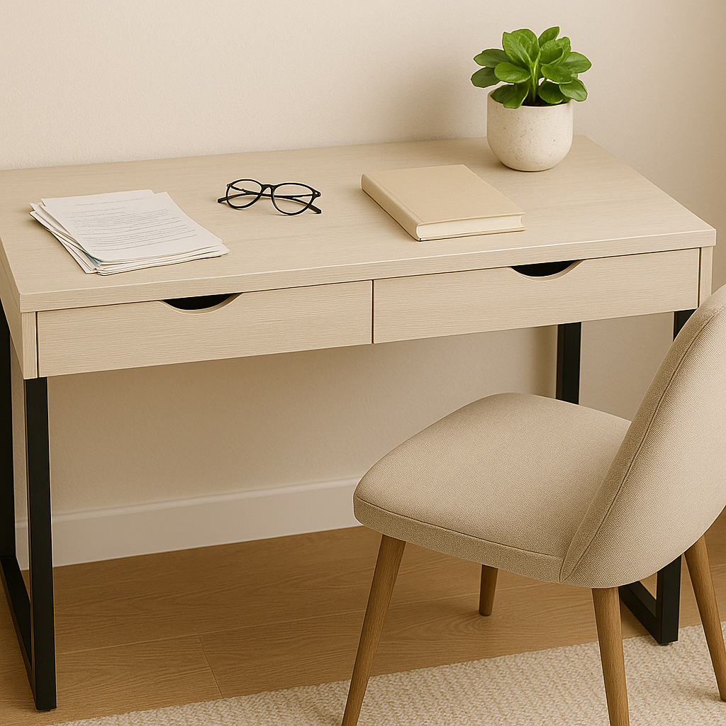 Mesa de Trabajo – MDF Alta Densidad Gris + Cajones y Base Negra-5