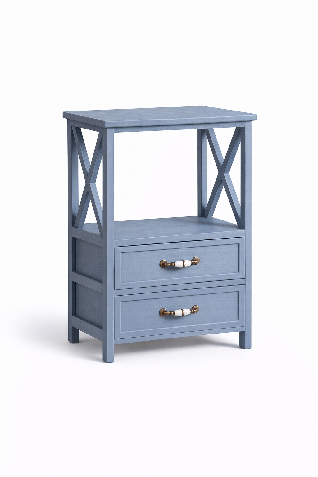 Velador Organizador Azul de Madera con Estante-0