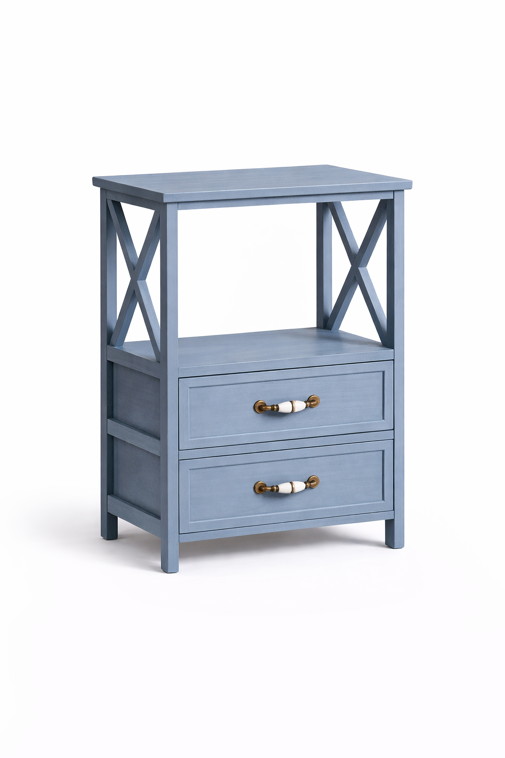 Velador Organizador Azul de Madera con Estante-1