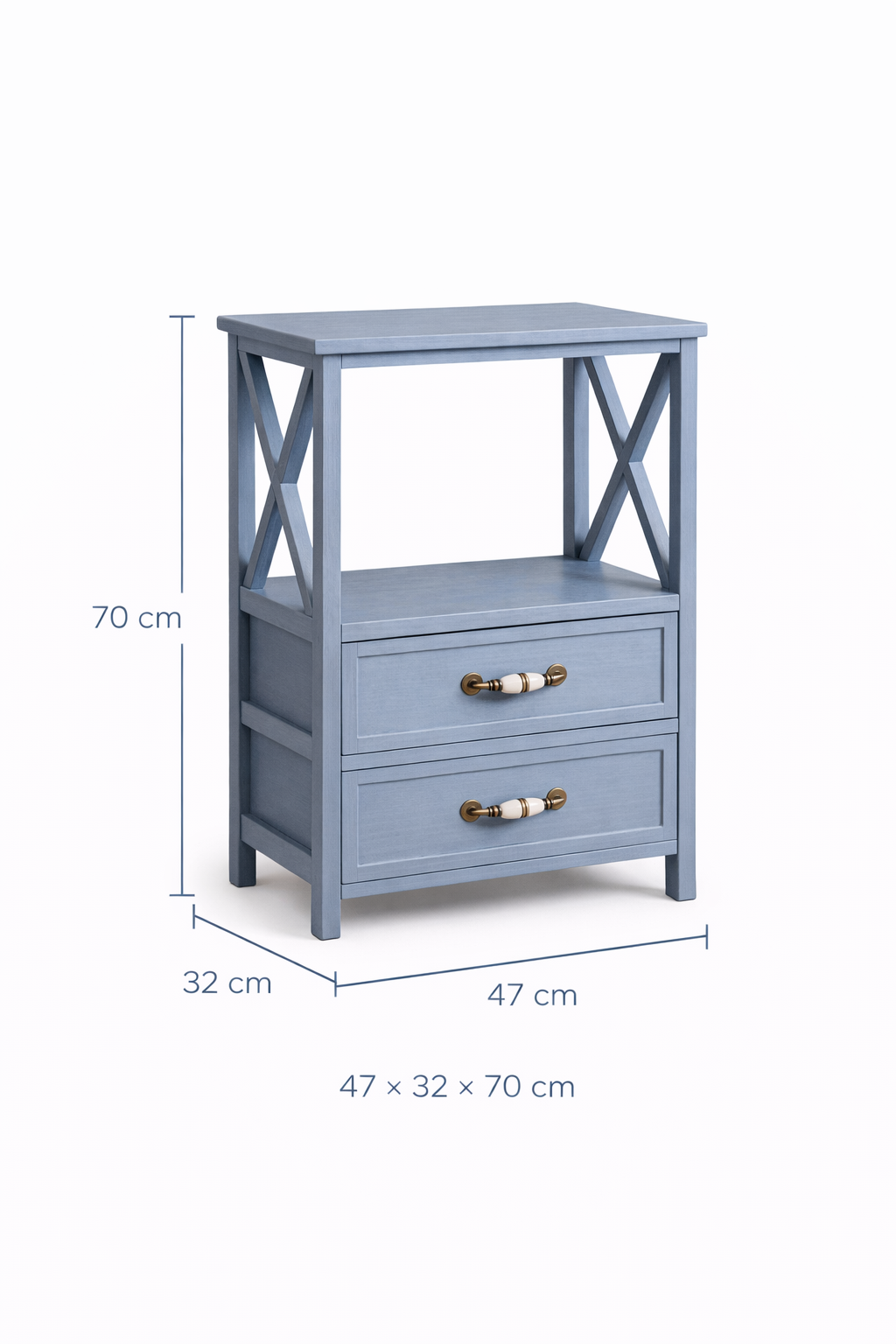 Velador Organizador Azul de Madera con Estante-2