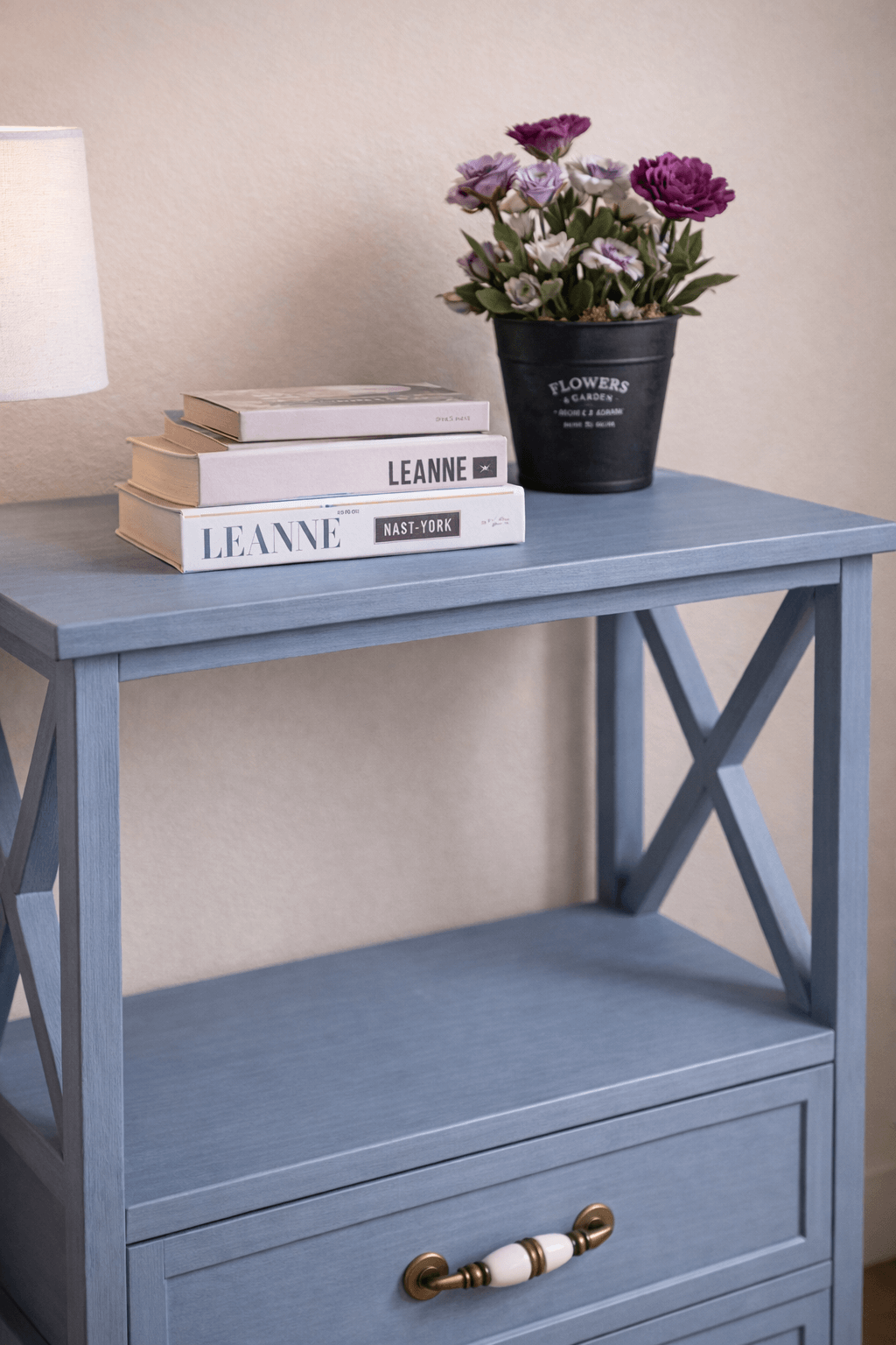 Velador Organizador Azul de Madera con Estante-6