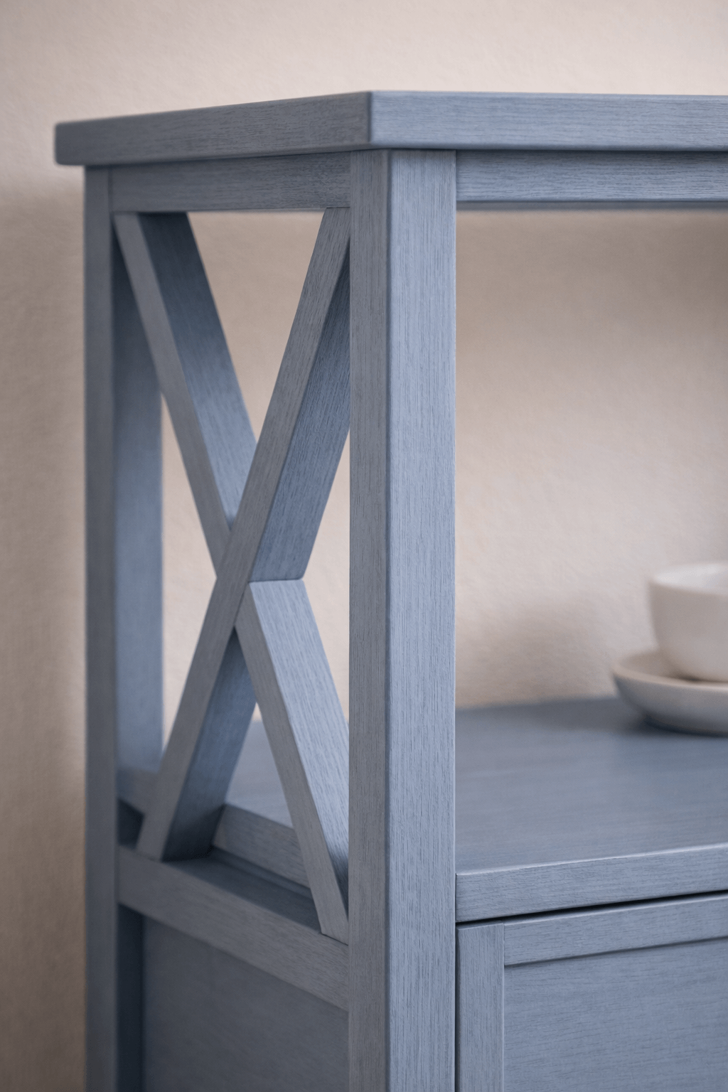 Velador Organizador Azul de Madera con Estante-7