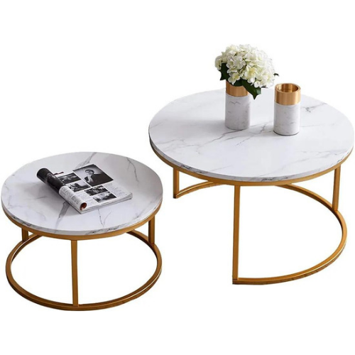 Mesa de Centro duo Elegance estilo marmol White and golden-0