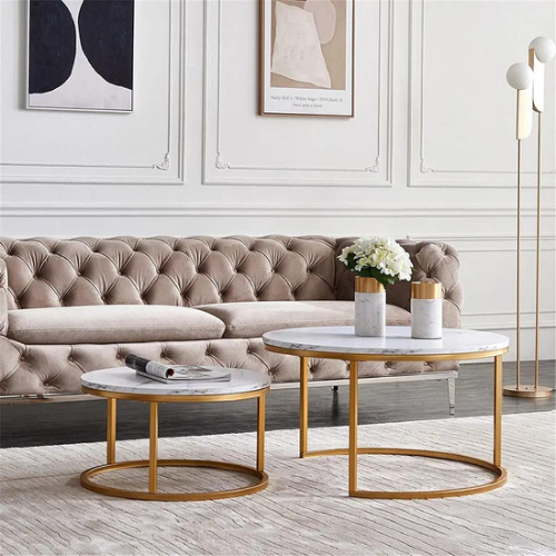 Mesa de Centro duo Elegance estilo marmol White and golden-2