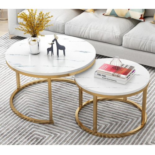 Mesa de Centro duo Elegance estilo marmol White and golden-4