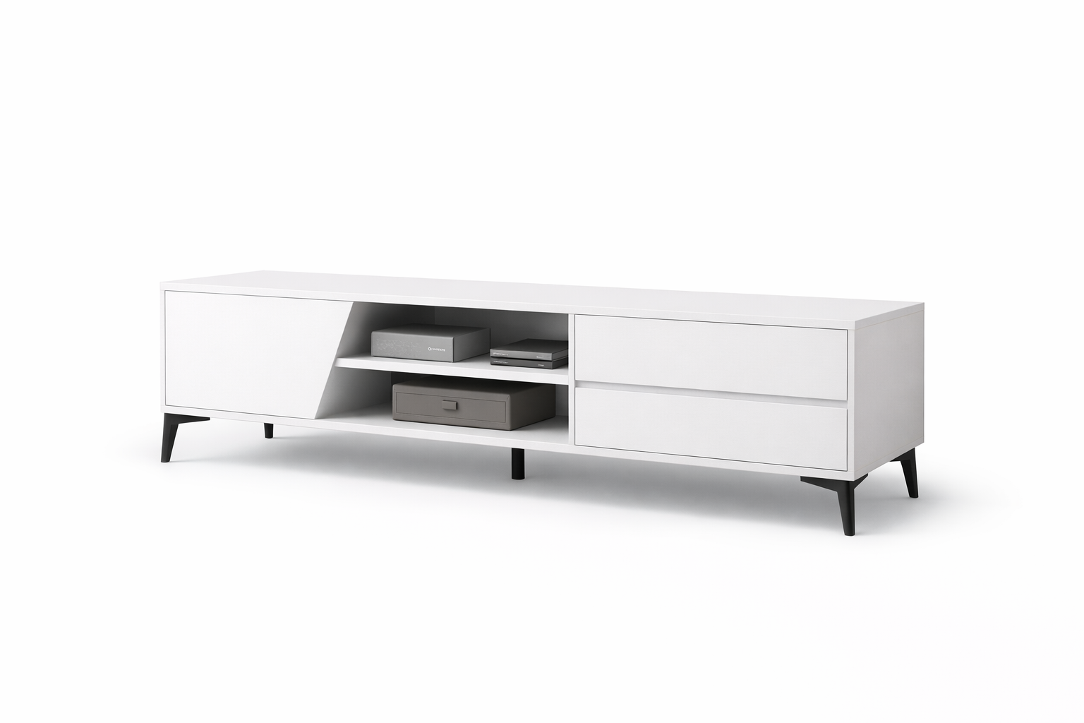 Rack TV Blanco hasta 55”  con Puertas y Estantes Funcionales-0