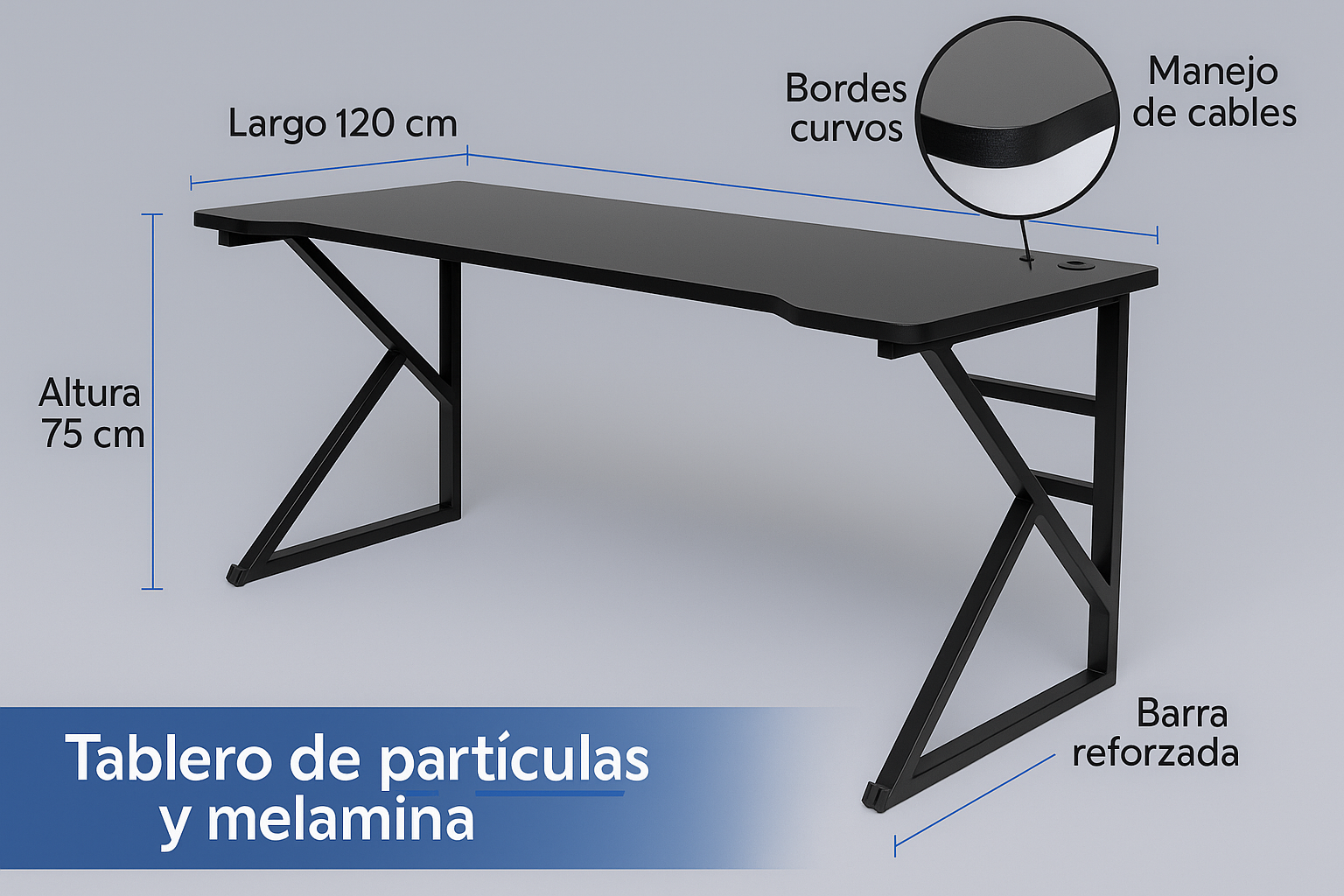 Escritorio Gamer Black Fx Para Pc Amplio Diseño Resistente -3
