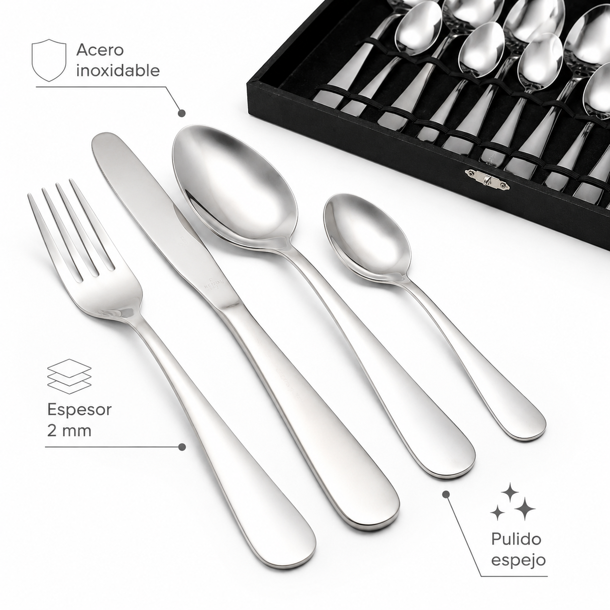 Set Cubiertos Acero Inoxidable con caja 24Pzs Baguette krons-2