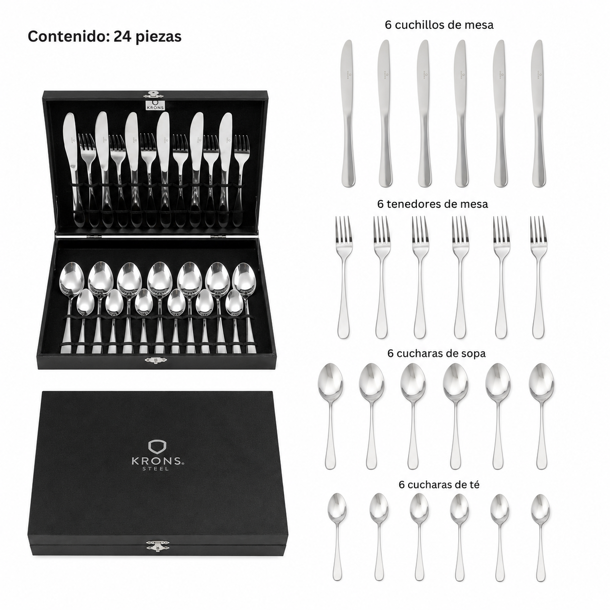 Set Cubiertos Acero Inoxidable con caja 24Pzs Baguette krons-3