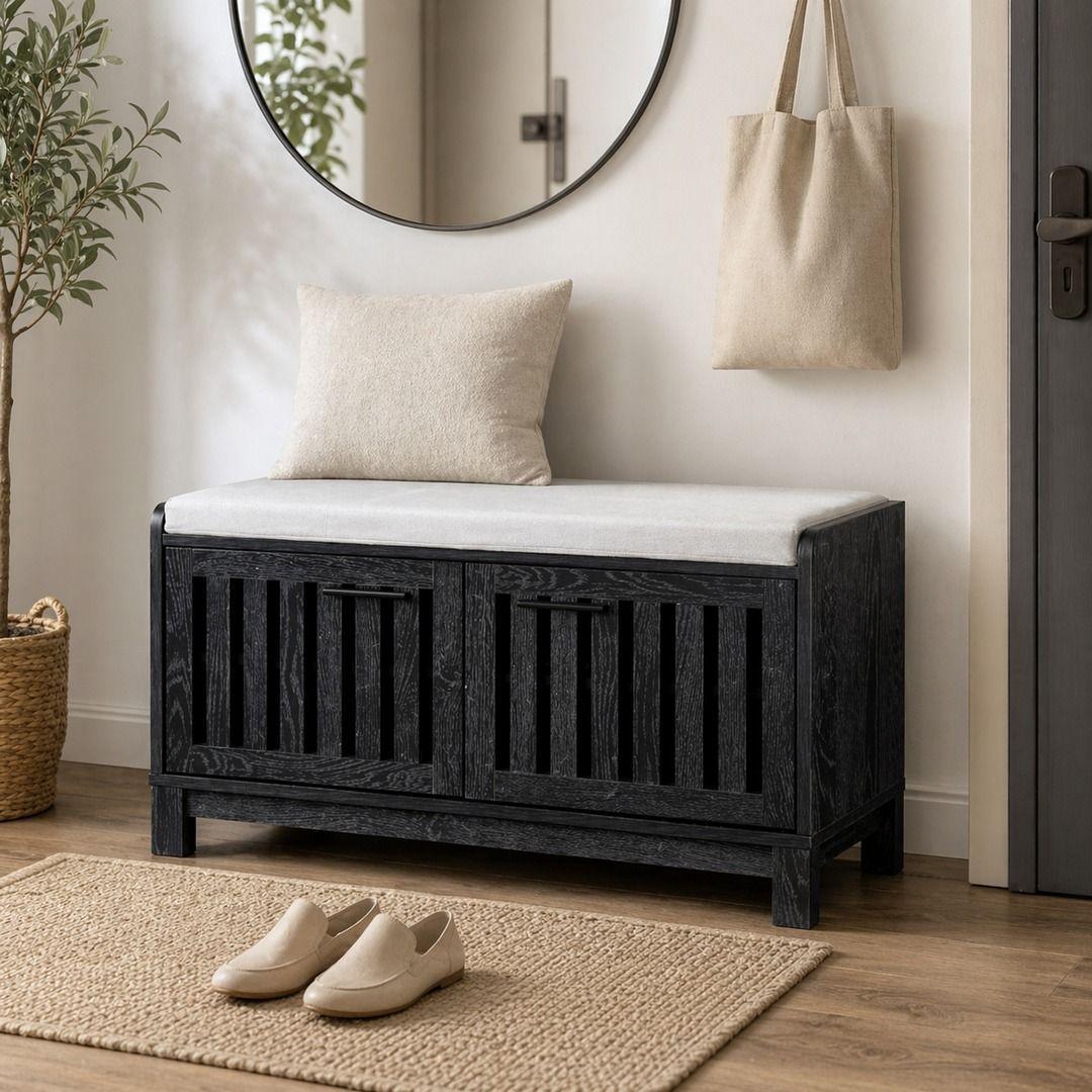 Banca Zapatero Gris 80x30x45 Cm Con Cojín-3
