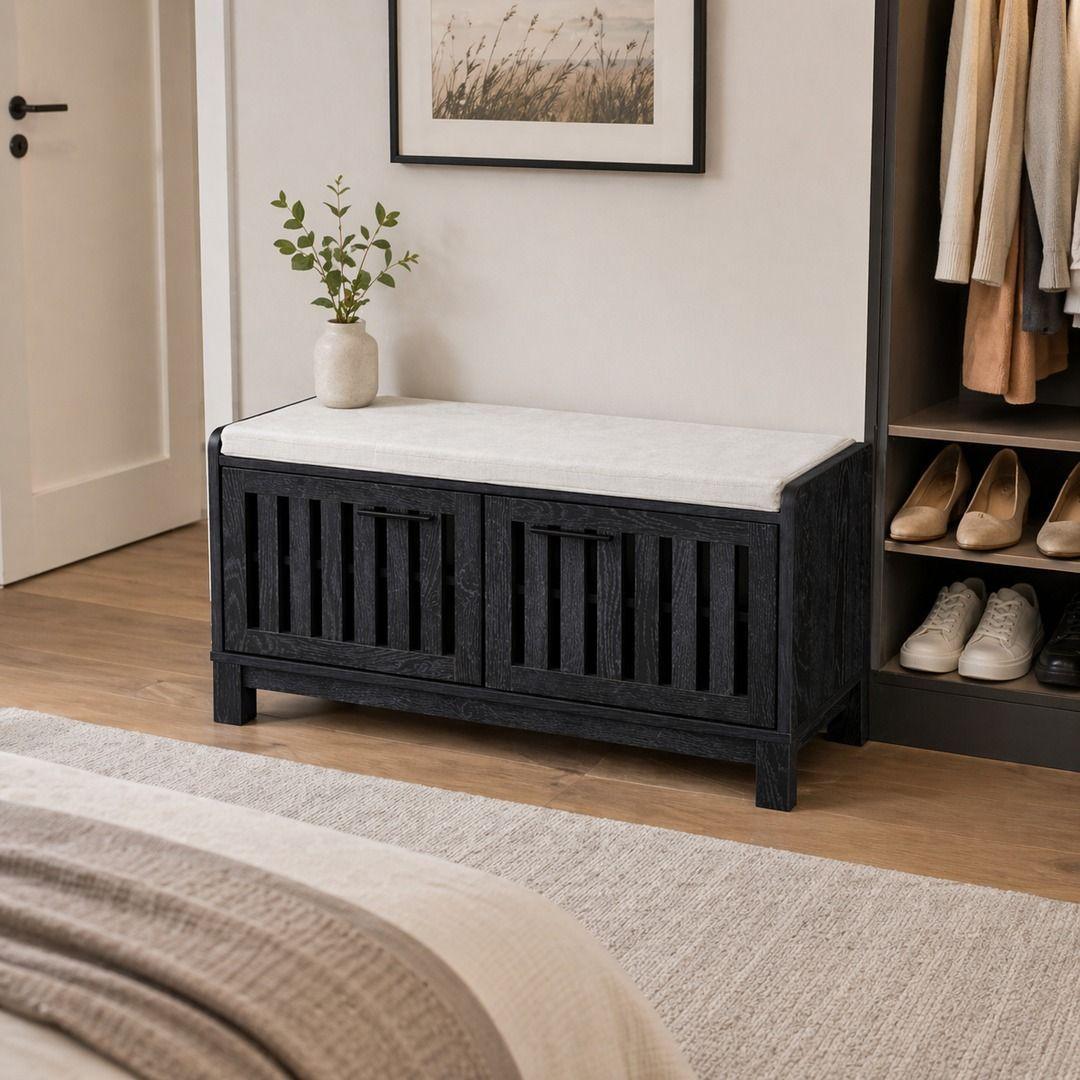 Banca Zapatero Gris 80x30x45 Cm Con Cojín-4