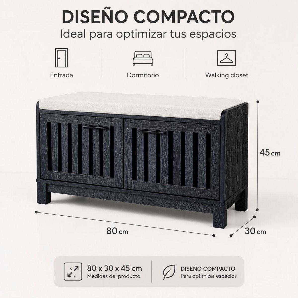 Banca Zapatero Gris 80x30x45 Cm Con Cojín-6