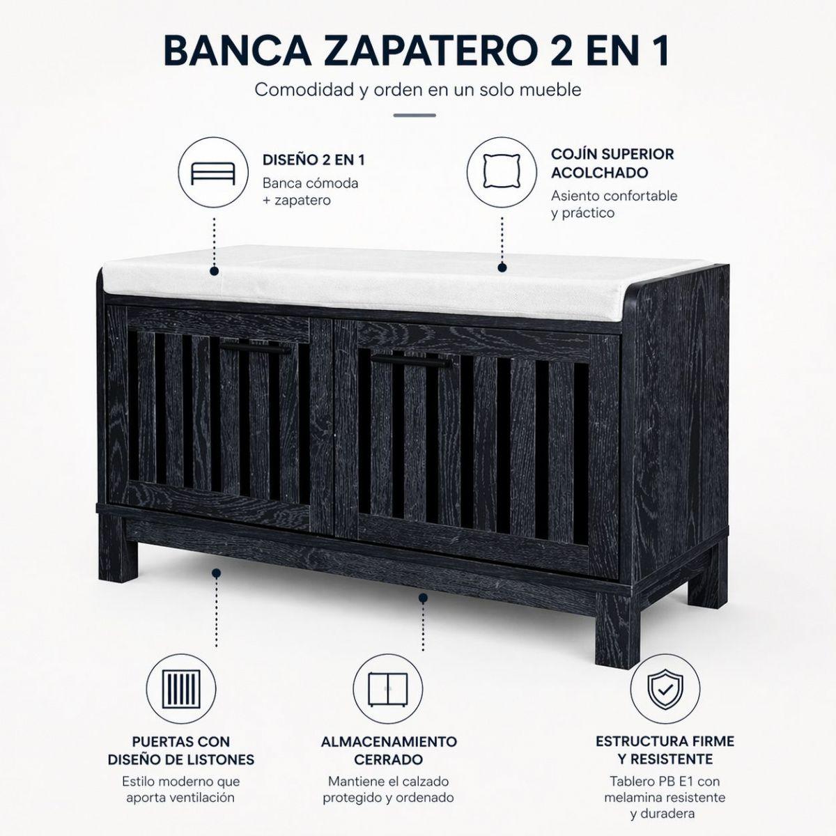 Banca Zapatero Gris 80x30x45 Cm Con Cojín-7