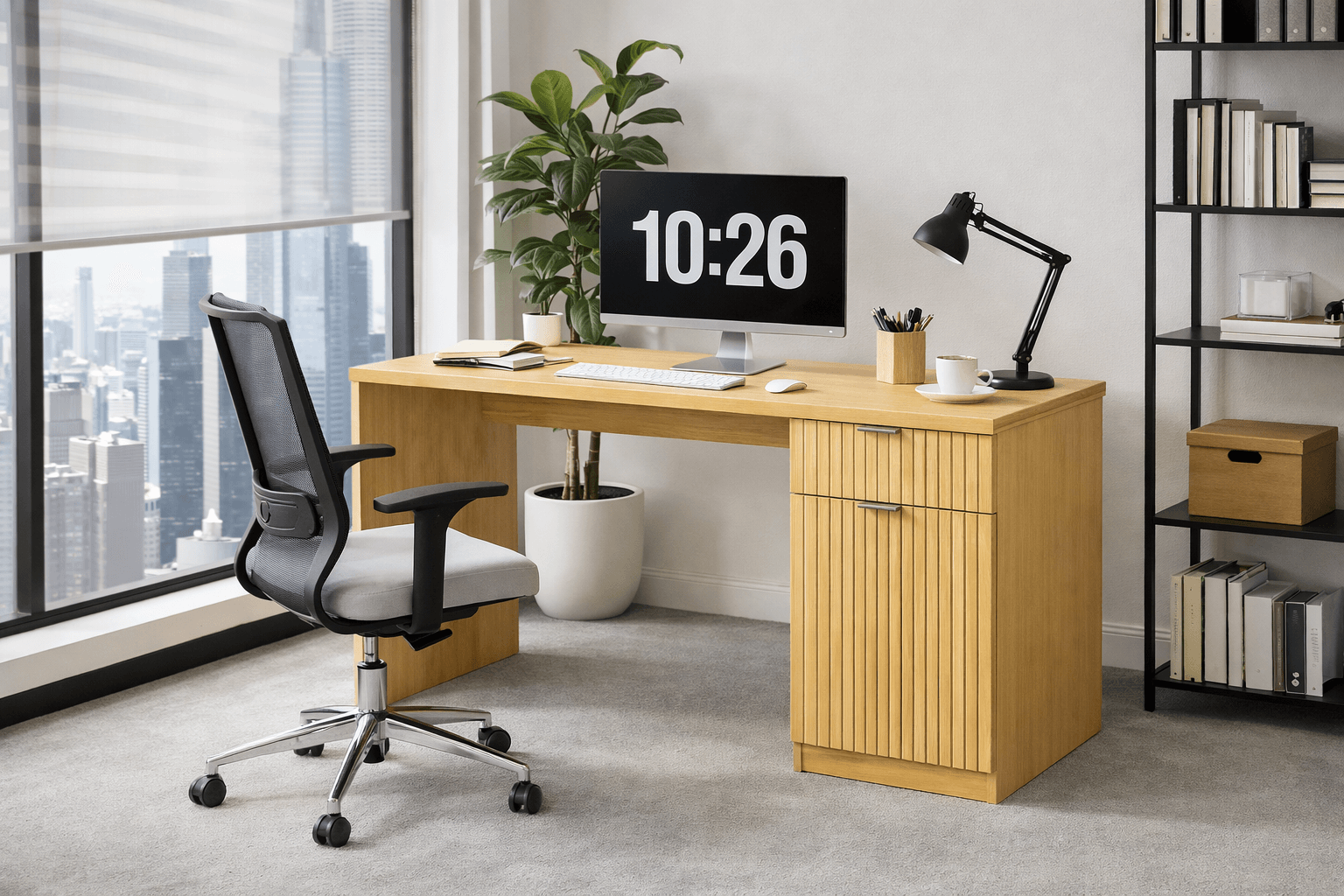 Escritorio Moderno 120 cm Madera Natural Melamina PB E1 Con Almacenamiento-4