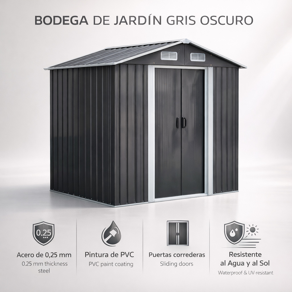 Bodega Exterior Para Jardin De Acero 183x119x186 cm Puertas Corredizas-5