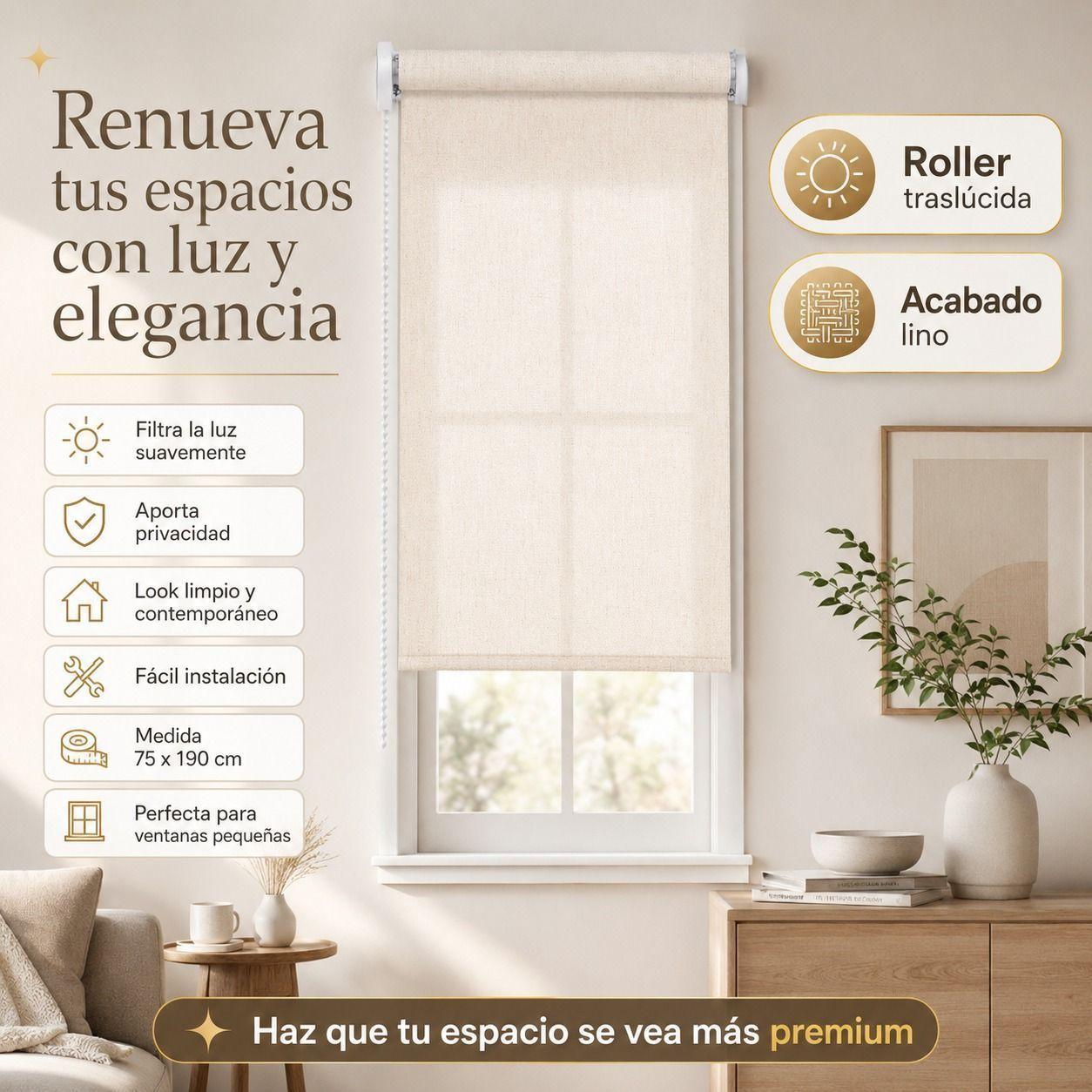 Cortina Roller Lino Aura 75x190 cm  para Ventanas Angostas Dormitorio u Oficina-6