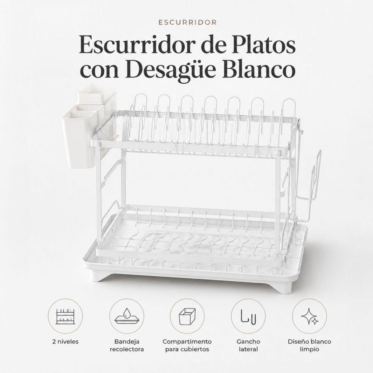 Secaplatos Blanco Con Desagüe Y Bandeja Recolectora-6