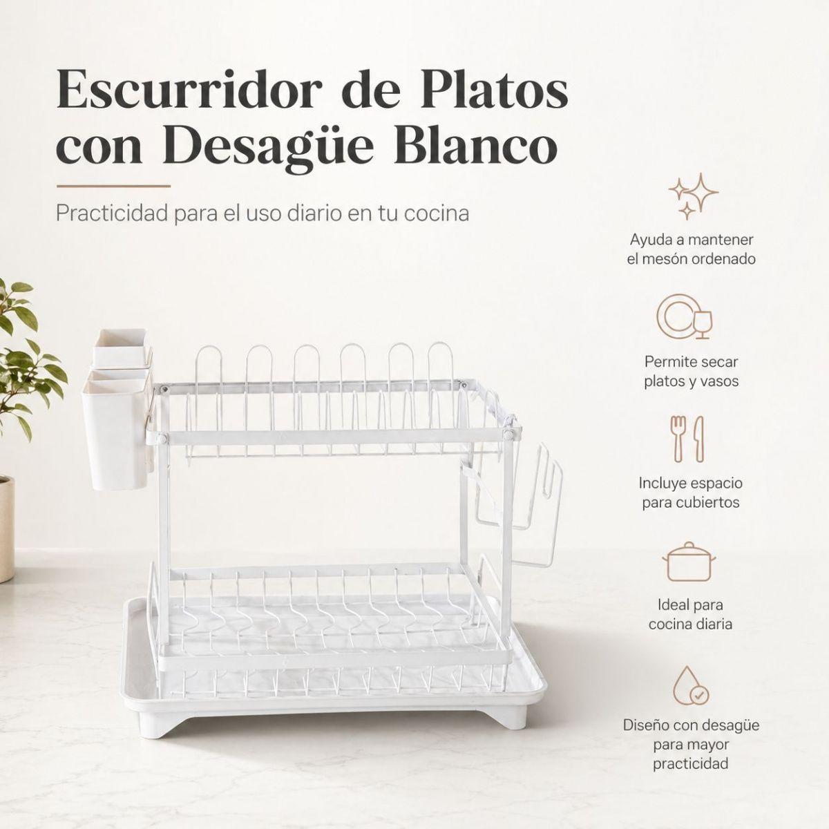 Secaplatos Blanco Con Desagüe Y Bandeja Recolectora-7