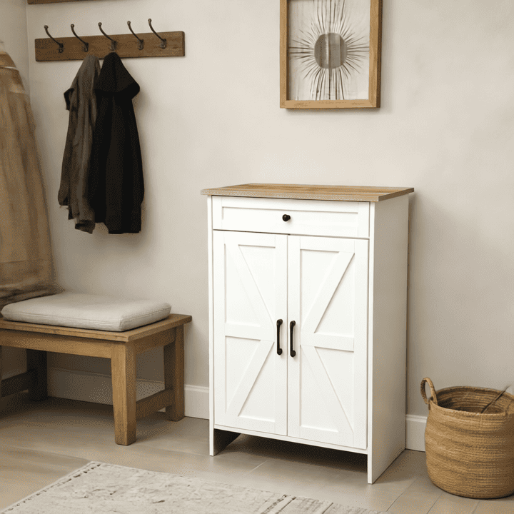 Mueble Zapatero Nordico Color Madera Natural 22 Zapatos Blanco-3