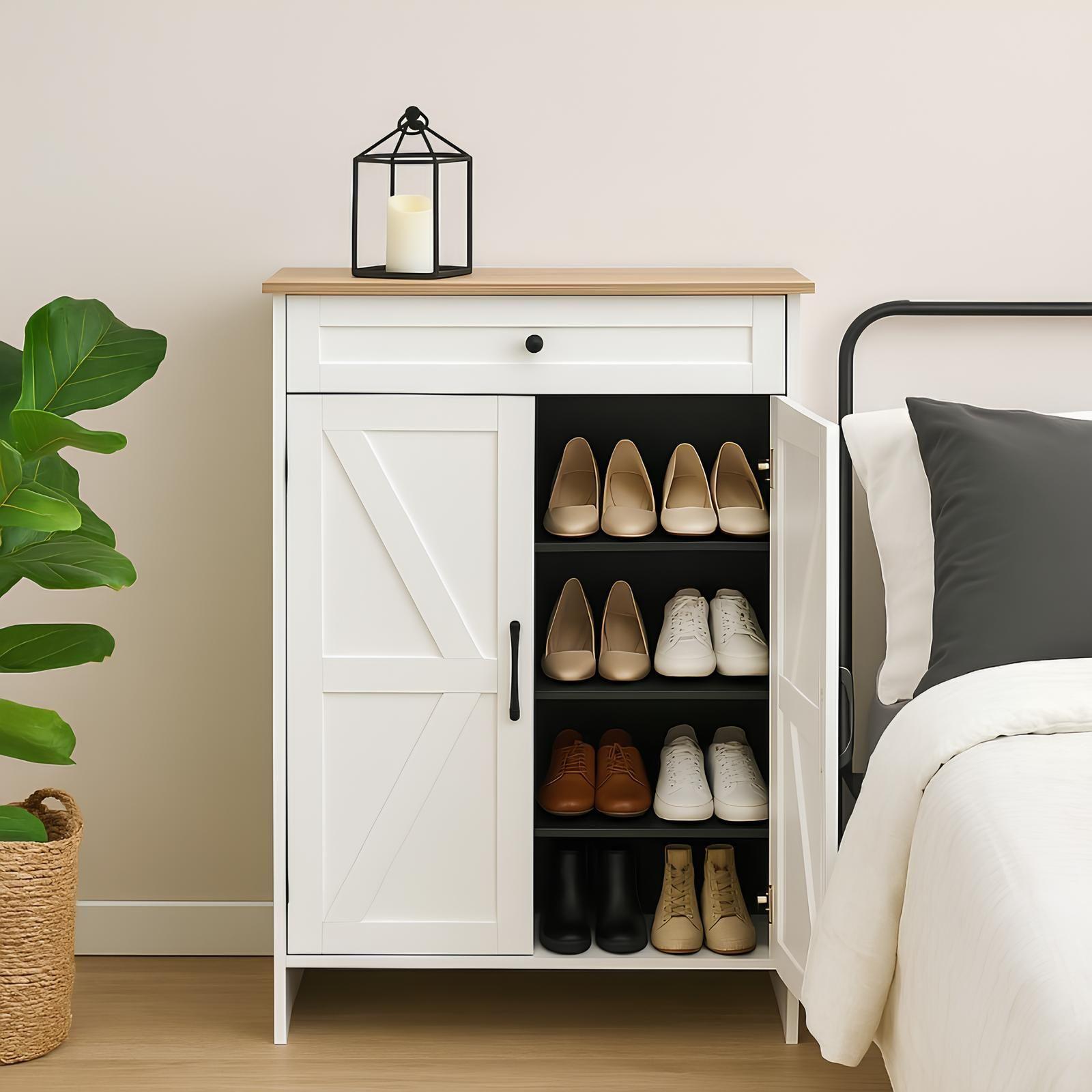 Mueble Zapatero Nordico Color Madera Natural 22 Zapatos Blanco-5