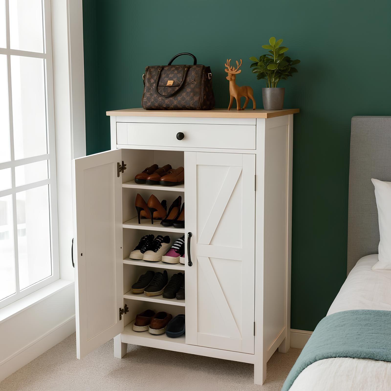 Mueble Zapatero Nordico Color Madera Natural 22 Zapatos Blanco-7