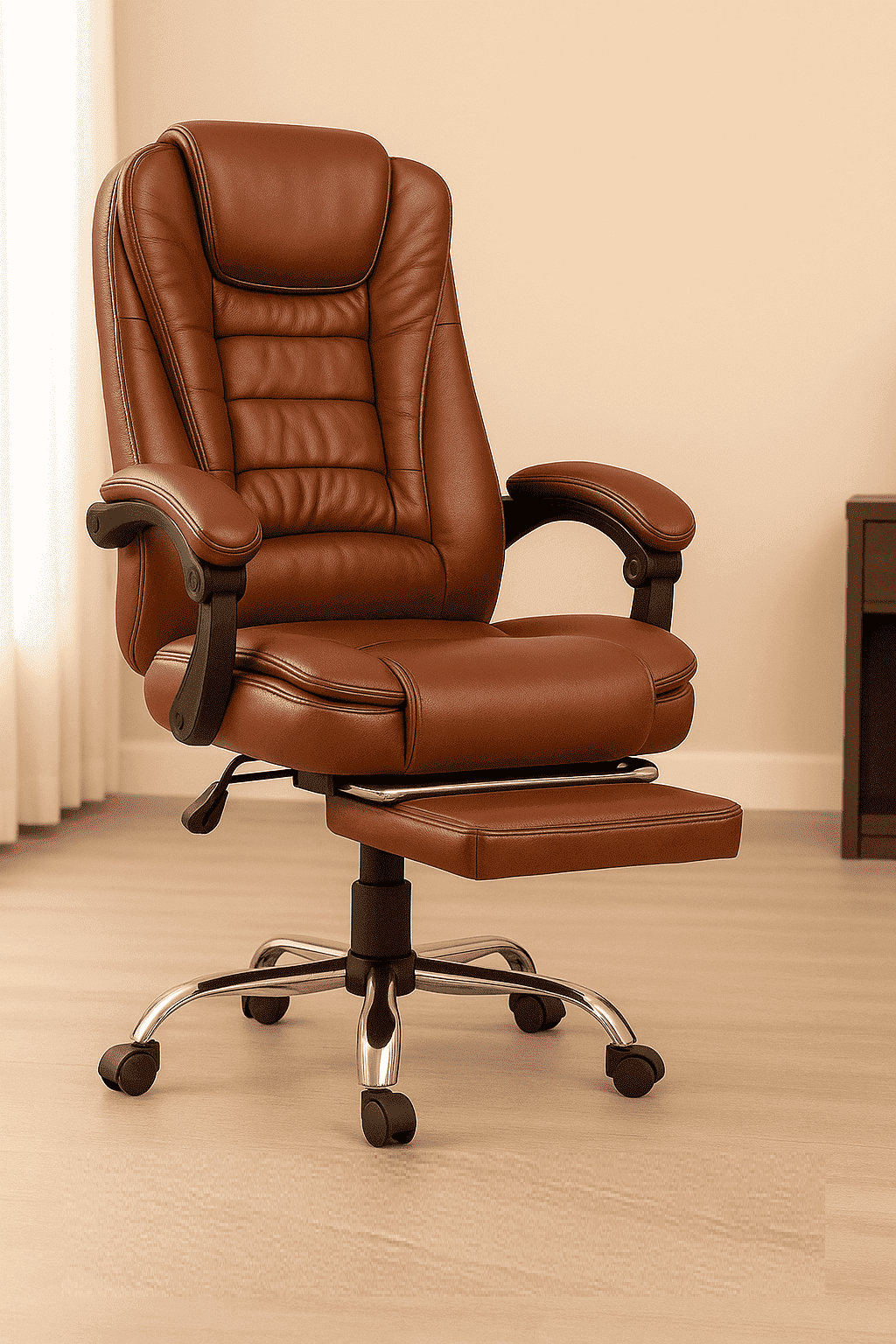 Silla De Oficina Giovanni Egonomica Gerencial Reclinable Marrón Cuero Sintético-4