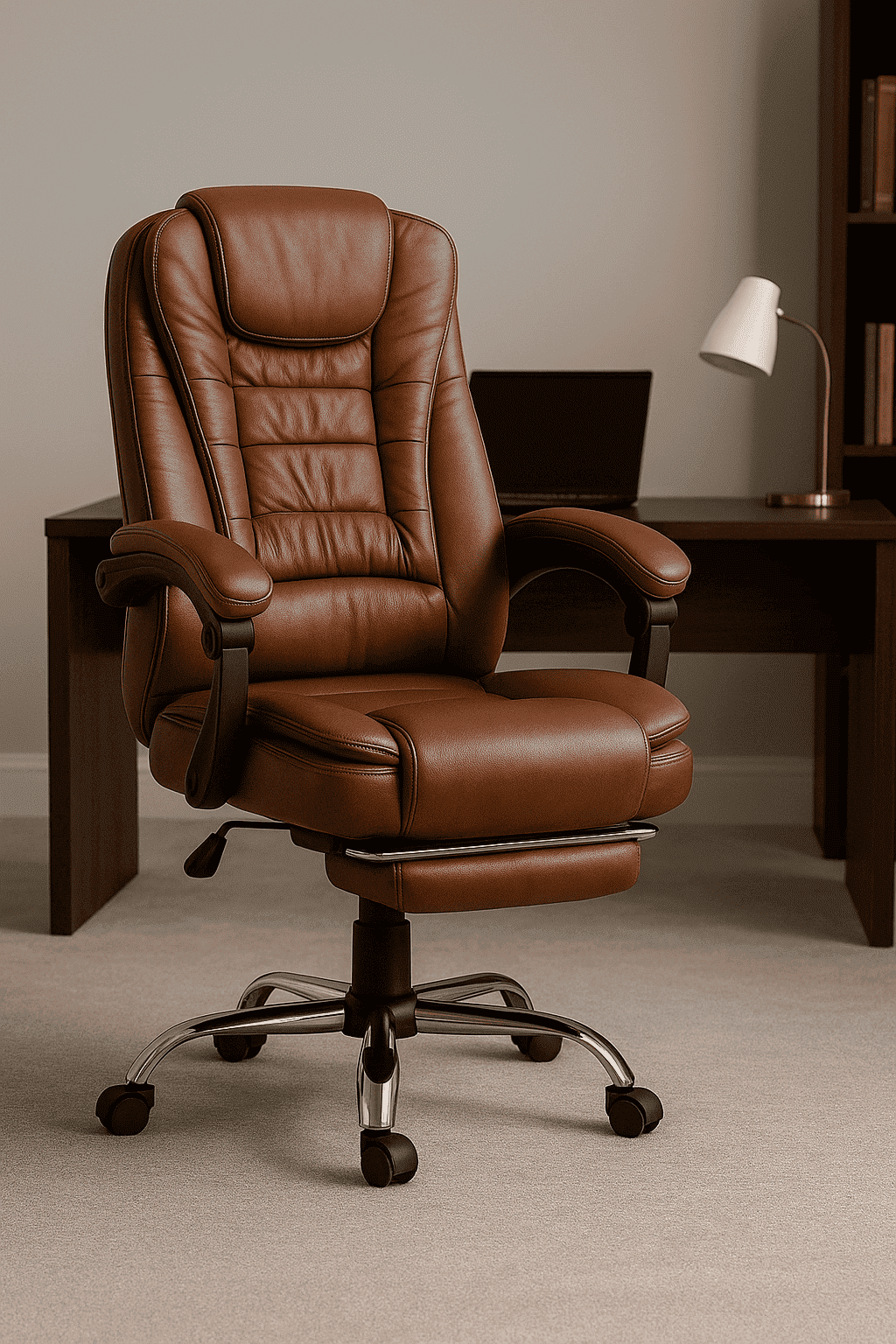 Silla De Oficina Giovanni Egonomica Gerencial Reclinable Marrón Cuero Sintético-5