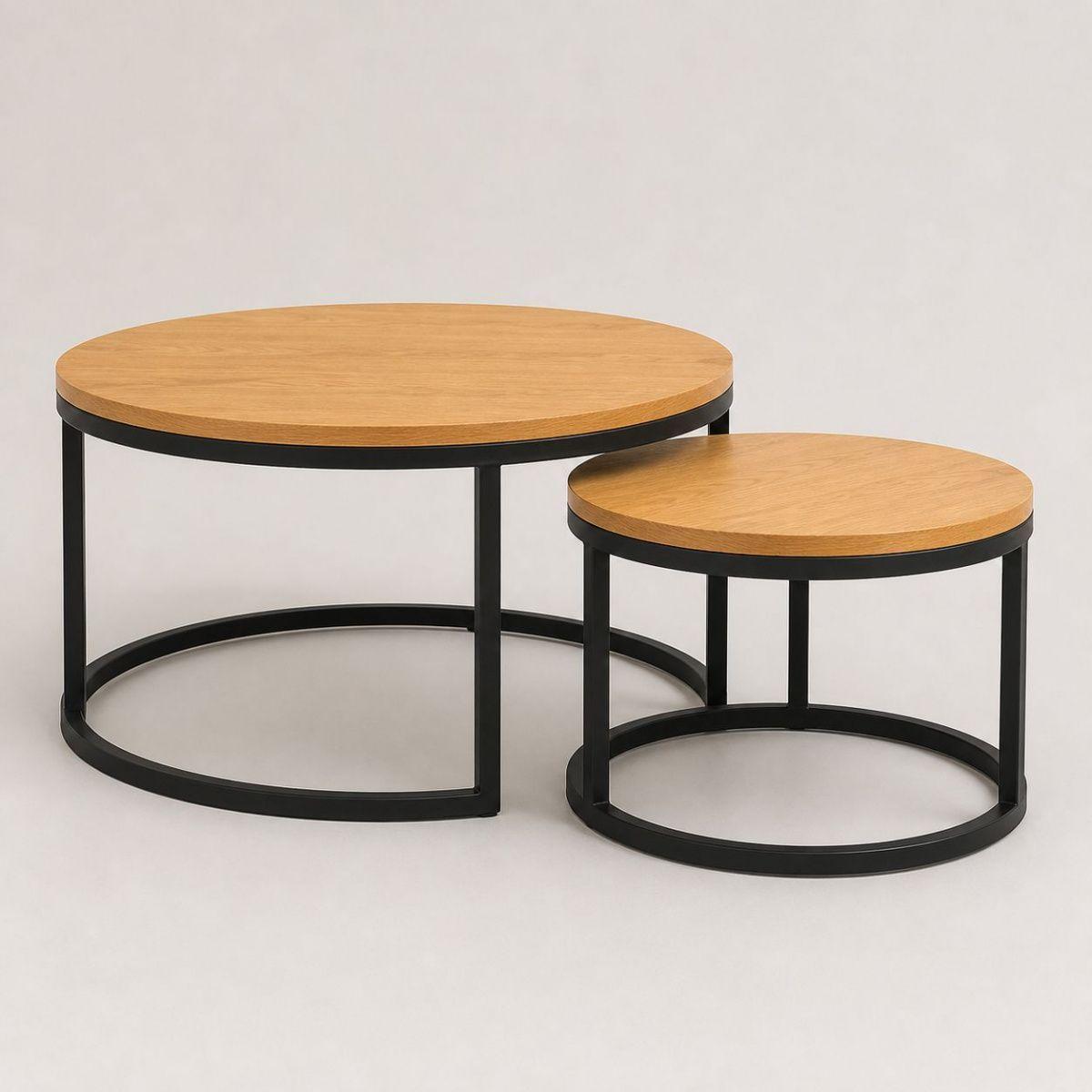 Mesa De Centro Duo Redonda Madera Brillante Estilo Moderno-2