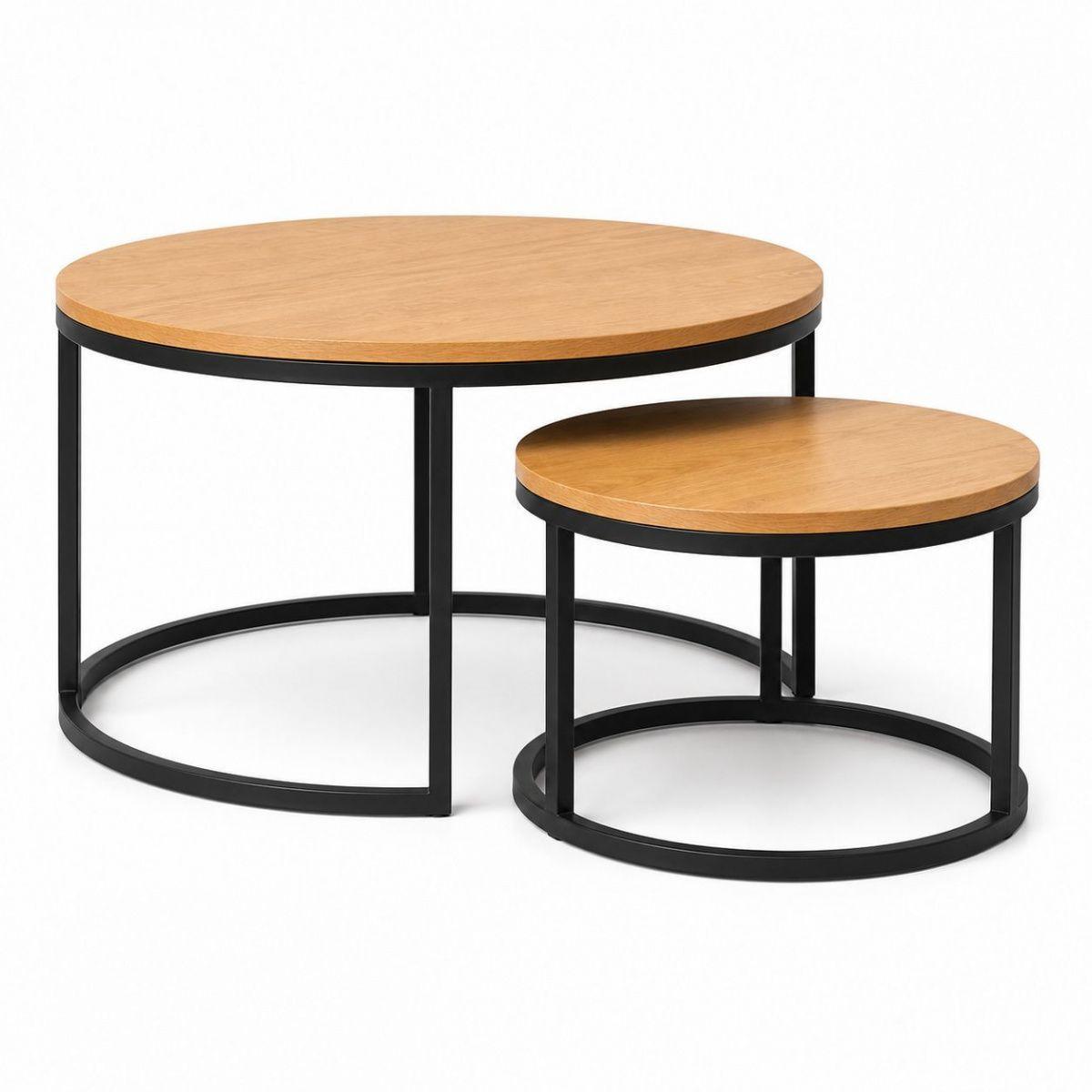 Mesa De Centro Duo Redonda Madera Brillante Estilo Moderno-4
